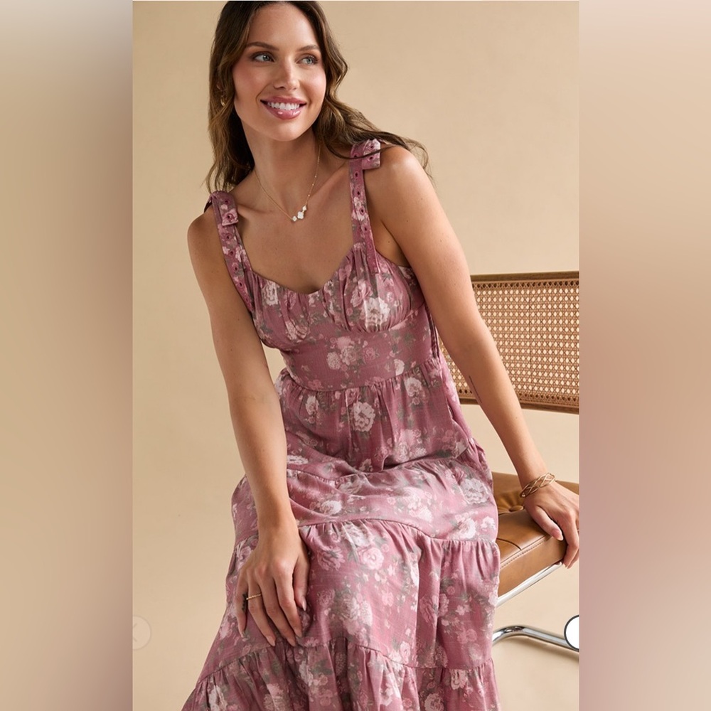 New Francesca’s Rosabella Mauve Floral Spring Summer Maxi Dress - Picture 3 of 6